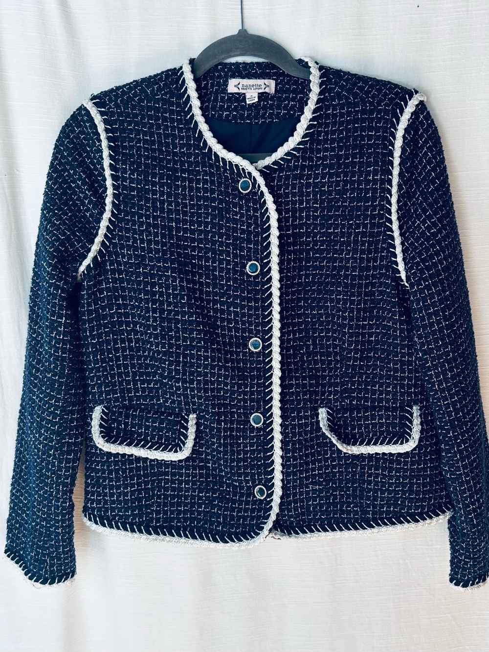 Nanette Tweed Navy‎ & White Trim Boxy Lady Jacket vintage inspired